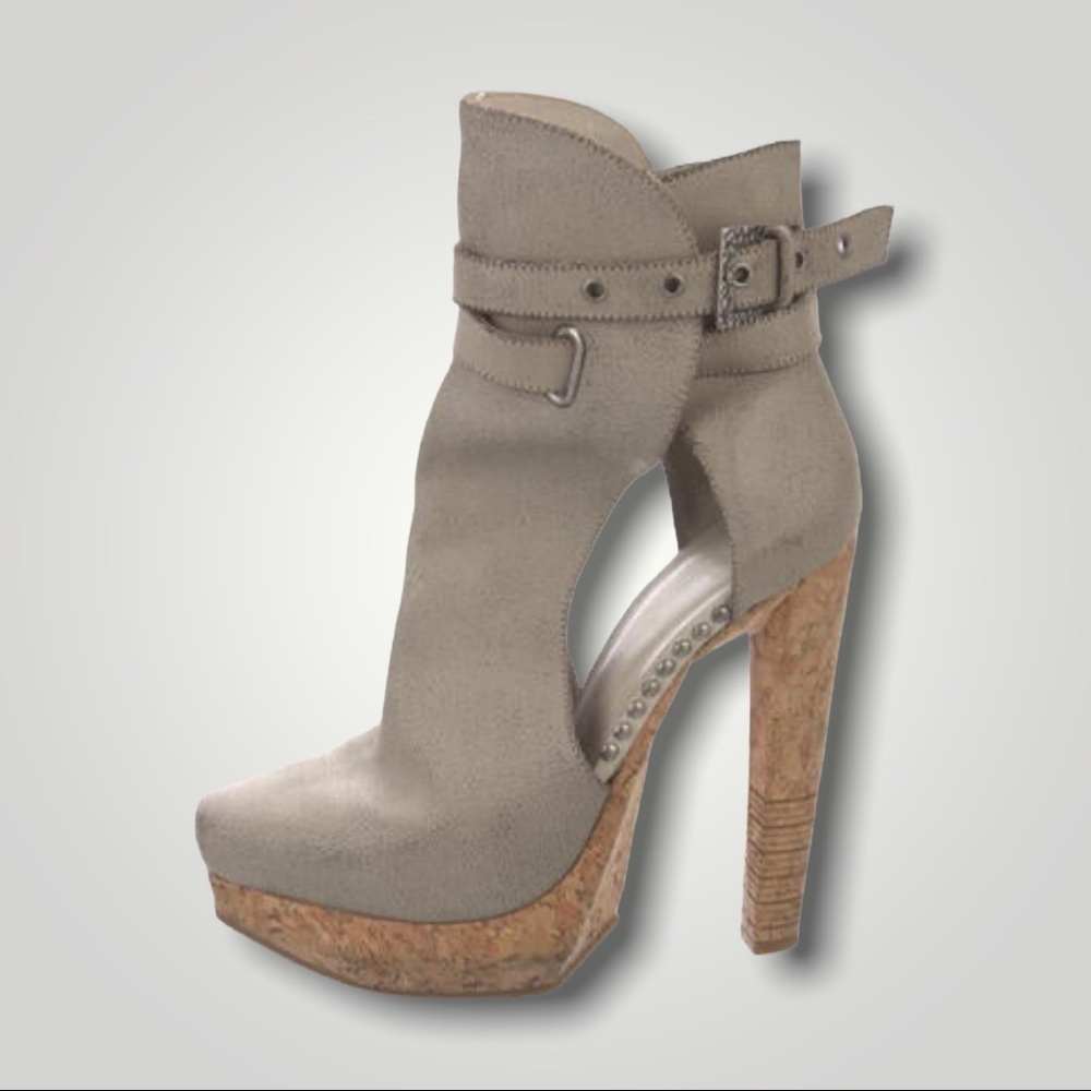 HERVE LEGER COLORBLOCK 5.5" HEEL OPEN BUCKLE BOOTS - GRAY - 6.5